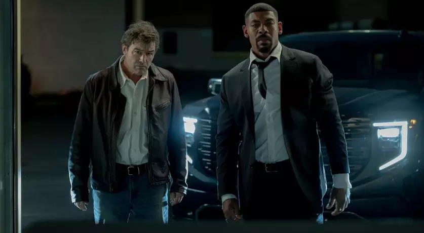 Kyle Chandler as Hal Jordan and Aaron Pierre as John Stewart appear in a scene from Episode 7 of HBO's sci-fi detective series Lanterns.